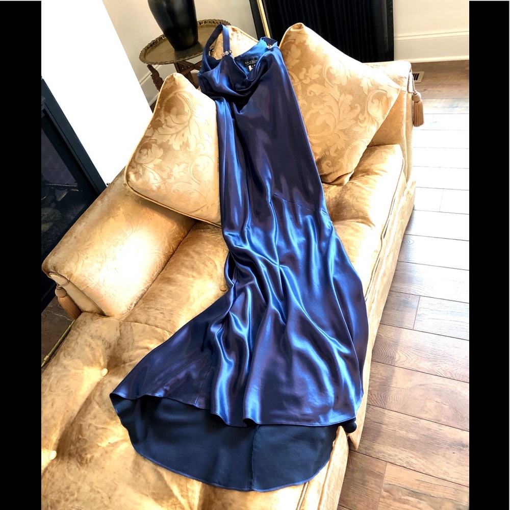 Nieman Marcus ABS Allen Schwartz EXC Y2K/20s 30s Sapphire bias cut gown Size 6 - Picture 3 of 15